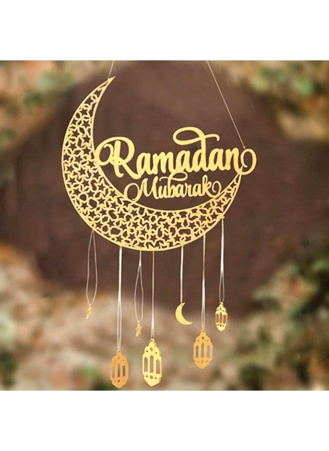 Yoawllty Ramadan Decorations for Home, Ramadan Hanging Ornaments, Ramadan Gift, Wooden Eid Mubarak Moon Star Castle Plaque Ornament Pendants  - Image 1