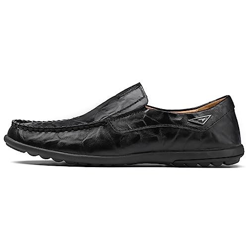 LUODENGLANG Loafer Premium Genuine Leather Men's Casual Dress Shoes Soft Slip On Mens Driving Penny Loafers for Men Lightweight Breathable 228 Black 8.5 M42 - Image 3