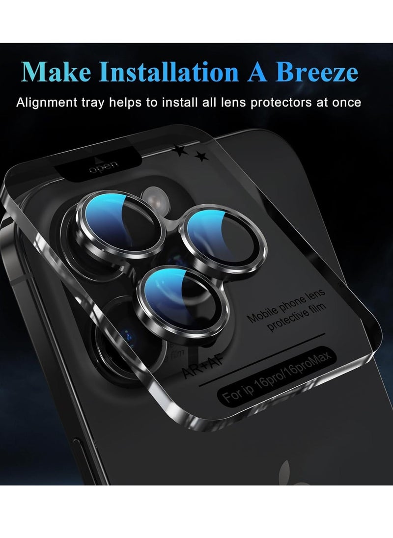 Raxoom Camera Lens Protector for iPhone 16 Pro/Pro Max â€“ Tempered Glass with Metal Frame, 1-Step Installation Tray, Case Friendly, Black Titanium â€“ 2 Pack - Image 5