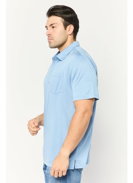 Swiss Alps Men Regular Fit Short Sleeve Herringbone Pattern Polo Shirt, Slate Blue  - Image 3