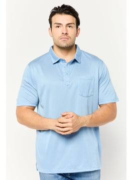 Swiss Alps Men Regular Fit Short Sleeve Herringbone Pattern Polo Shirt, Slate Blue  - Image 1