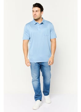 Swiss Alps Men Regular Fit Short Sleeve Herringbone Pattern Polo Shirt, Slate Blue  - Image 2