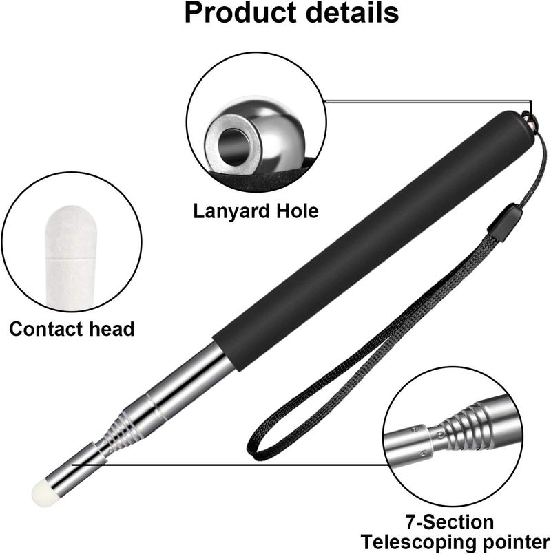 تشينكو 4 Pieces Retractable Teacher Pointer for Classroom Teaching Whiteboard Telescopic Pointer with Lanyards and 6 Pieces Extra Felt Nibs for Teachers Coach(47 Inches) - Image 4