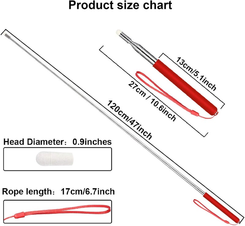 تشينكو 4 Pieces Retractable Teacher Pointer for Classroom Teaching Whiteboard Telescopic Pointer with Lanyards and 6 Pieces Extra Felt Nibs for Teachers Coach(47 Inches) - Image 2