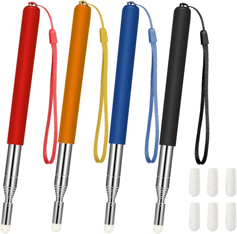 تشينكو 4 Pieces Retractable Teacher Pointer for Classroom Teaching Whiteboard Telescopic Pointer with Lanyards and 6 Pieces Extra Felt Nibs for Teachers Coach(47 Inches) - Image 1