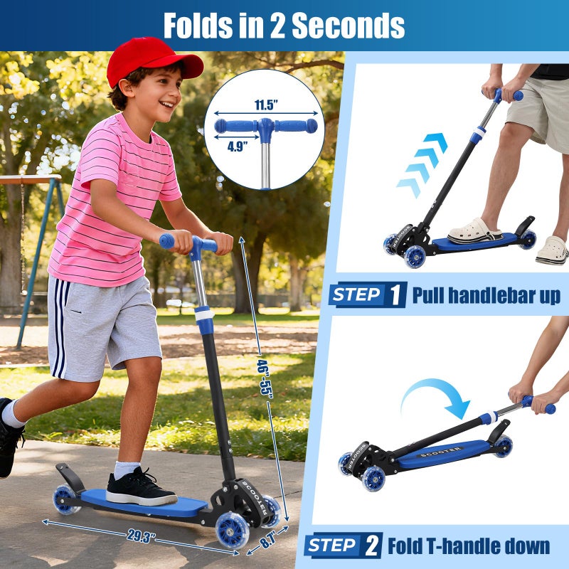 EUIJOIP 3 Wheel Scooter for Kids Ages 6-12, LED Light-Up Kids Kick Scooterâ€“Portable Foldable, Adjustable Height, Durable Metal Construction, 6" Extra Wide Deck for Outdoor Activities,Child Safety Certified - Image 4