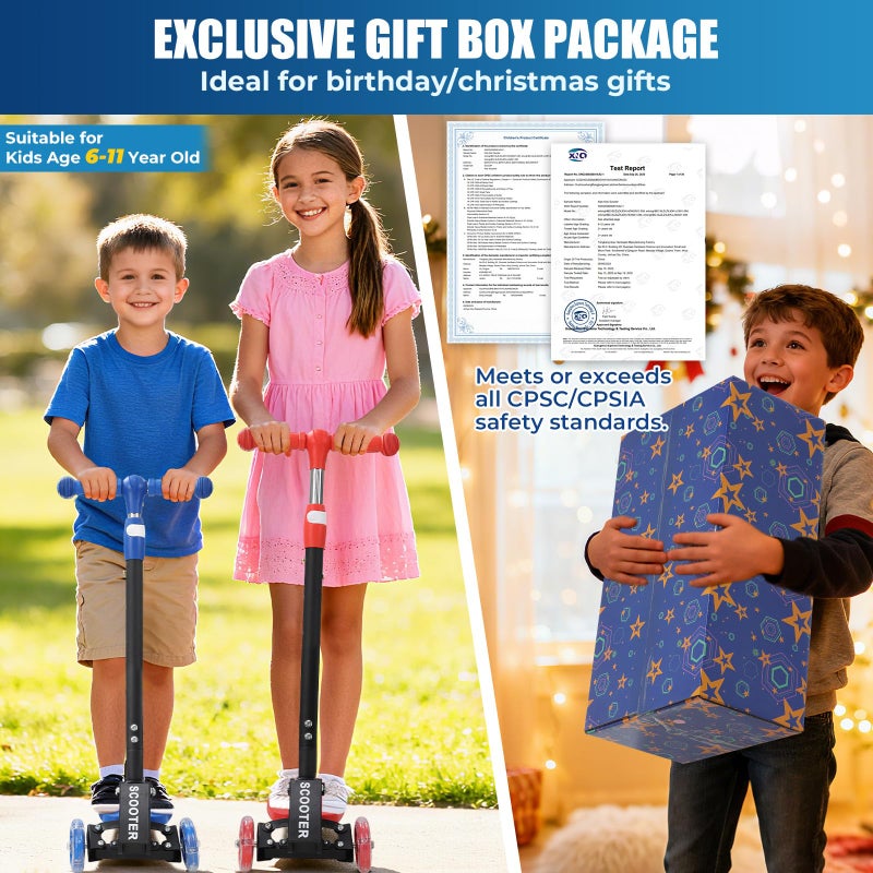EUIJOIP 3 Wheel Scooter for Kids Ages 6-12, LED Light-Up Kids Kick Scooterâ€“Portable Foldable, Adjustable Height, Durable Metal Construction, 6" Extra Wide Deck for Outdoor Activities,Child Safety Certified - Image 2
