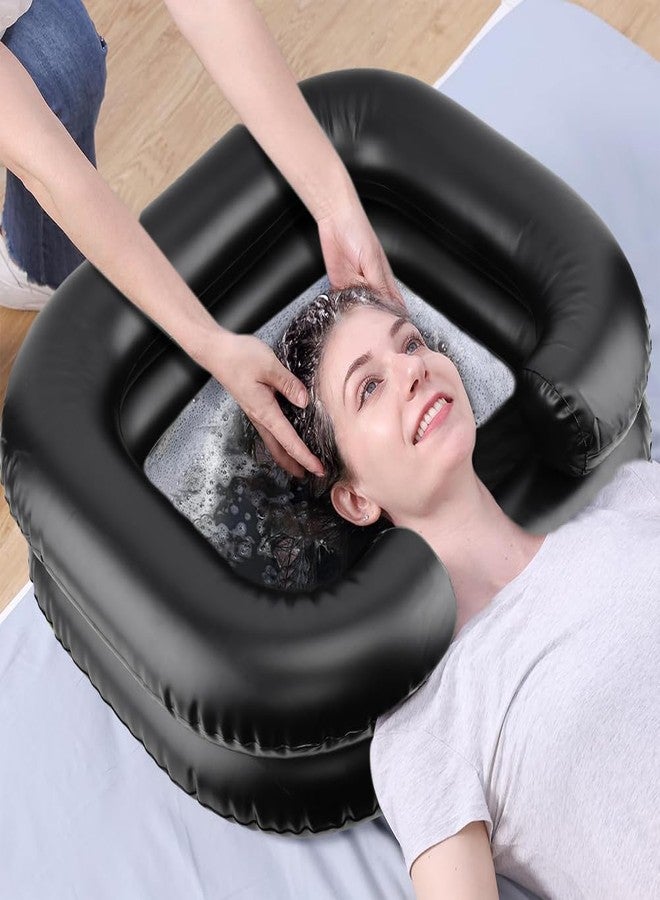 حوض غسيل شعر قابل للنفخ، غسيل شعر محمول في السرير مع حوض غسيل قابل للنفخ يتضمن مشط تدليك، مضخة واحدة، 20 واقي أذن لكبار السن طريحي الفراش والمعاقين والمصابين (اللون: أسود) - Image 4