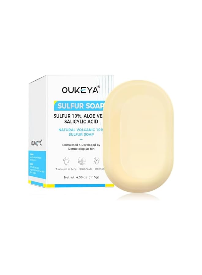 OUKEYA Sulfur Soap for Face Acne Treatment with Sulfur 10%, Salicylic Acid 2%, Goat Milk, Tea Tree, Hia Acid,Pharmaceutical Grade Dermatologists - Image 1