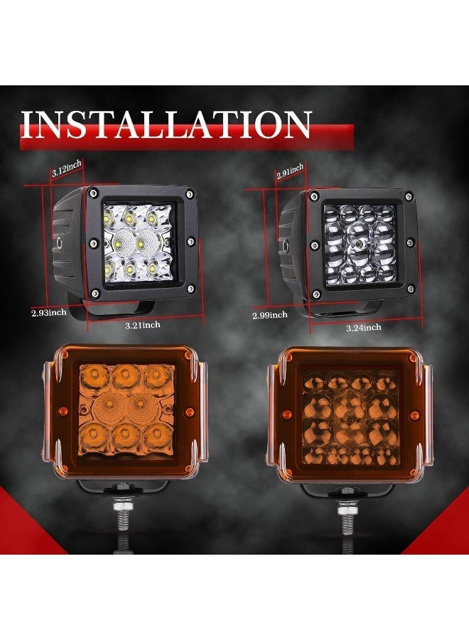 AKD Part 3 Inch Amber LED Pods Covers 2PCS Square LED Cube Lights Covers PC Protective Light Bar Lens Covers Amber Fog Light Pods Covers - Image 4