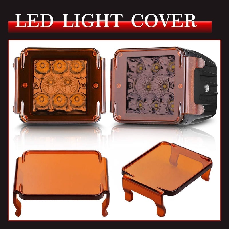 AKD Part 3 Inch Amber LED Pods Covers 2PCS Square LED Cube Lights Covers PC Protective Light Bar Lens Covers Amber Fog Light Pods Covers - Image 5