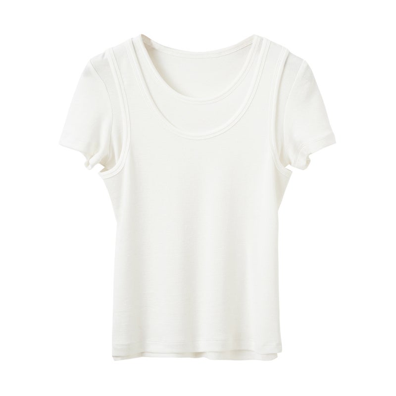 Women's Slim Fit Ribbed Knit T-Shirt Set - White & Navy - Image 5