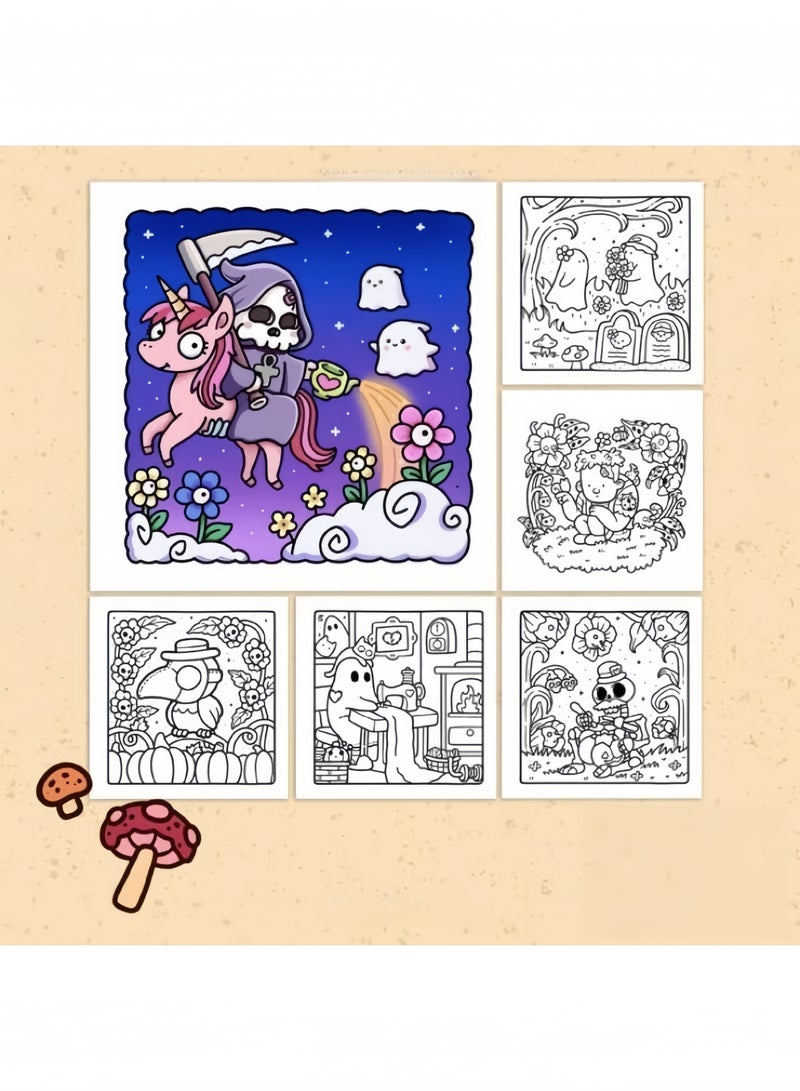 Generic Spooky Cutie: Coloring Book for Adults and Teens Featuring Adorable Creepy Creatures in Cozy Hygge Moments for Relaxation  - Image 2