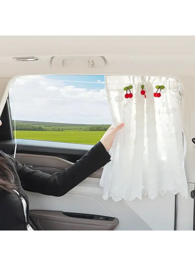 Universal White Car Sunshade Cherry Blossom Lace Side Curtain Privacy Filter - Image 3