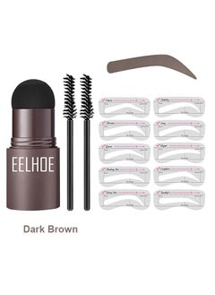 EELHOE One Step Eyebrow Stamp Shaping Kit Set With 10 Stencils Makeup Long Lasting Waterproof Dark Brown  - Image 1