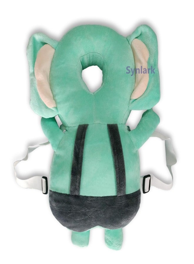 Synlark® Baby Head Protector Cushion Plush Soft Toy Early Learning Toy Fall Protection Helmet Baby Head Protector Child Adjustable Shoulder Strap (Green-Elephant) - Image 1