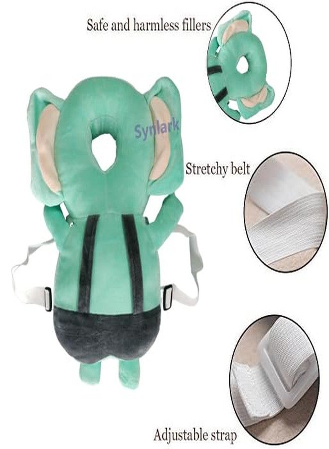 Synlark® Baby Head Protector Cushion Plush Soft Toy Early Learning Toy Fall Protection Helmet Baby Head Protector Child Adjustable Shoulder Strap (Green-Elephant) - Image 3