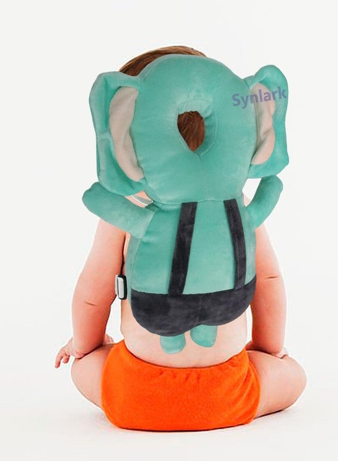 Synlark® Baby Head Protector Cushion Plush Soft Toy Early Learning Toy Fall Protection Helmet Baby Head Protector Child Adjustable Shoulder Strap (Green-Elephant) - Image 4
