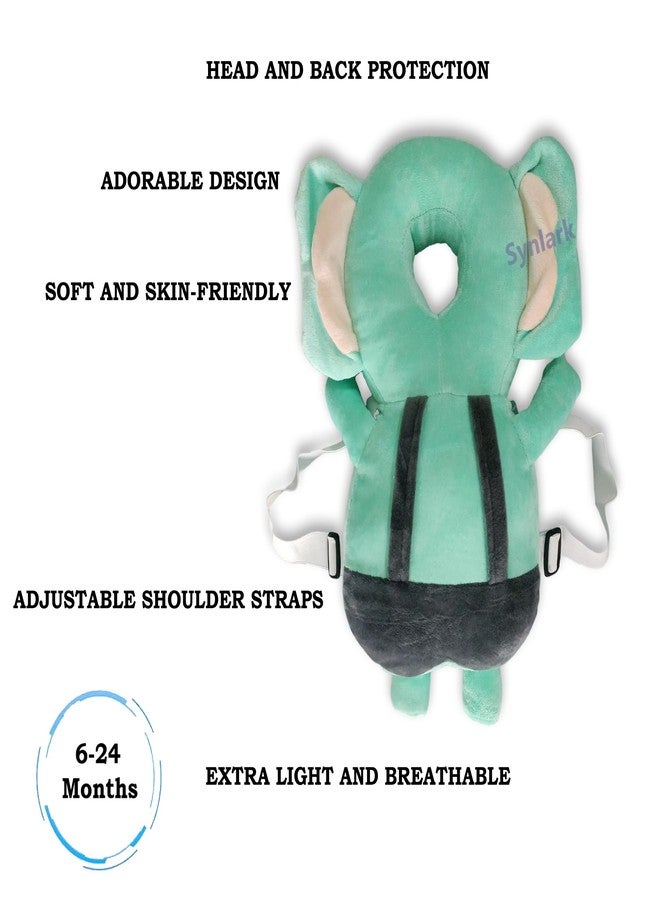 Synlark® Baby Head Protector Cushion Plush Soft Toy Early Learning Toy Fall Protection Helmet Baby Head Protector Child Adjustable Shoulder Strap (Green-Elephant) - Image 5