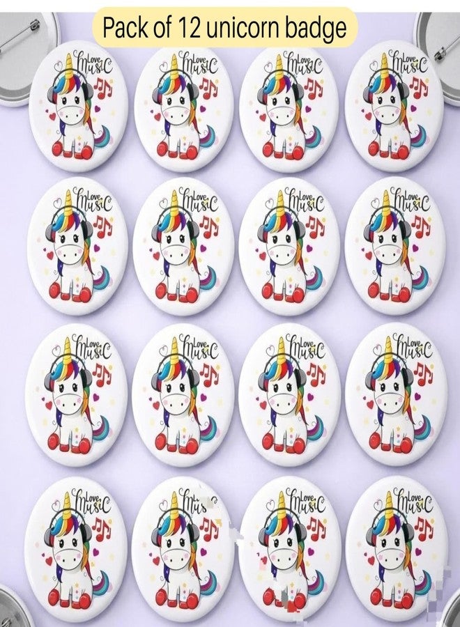 AMYCAUR Unicorn Theme Pin Badge Brooch For Kids - Cute Cartoon Safety Pin Badge For School, Backpack, T-Shirts & Return Gifts - School Giveway Item - Kanjak Gift (12 Pcs) - Image 2