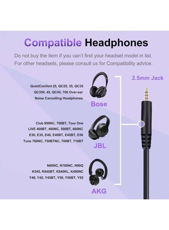 Callez Replacement Audio Cable for Bose Headphones Cord Wire 3.5mm to 2.5mm Compatible with Bose 700 Quietcomfort QC25 QC35 QC35II QC45 OE2 OE2i SoundTrue JBL Tune 710BT with in-line Mic & Volume Control - Image 1