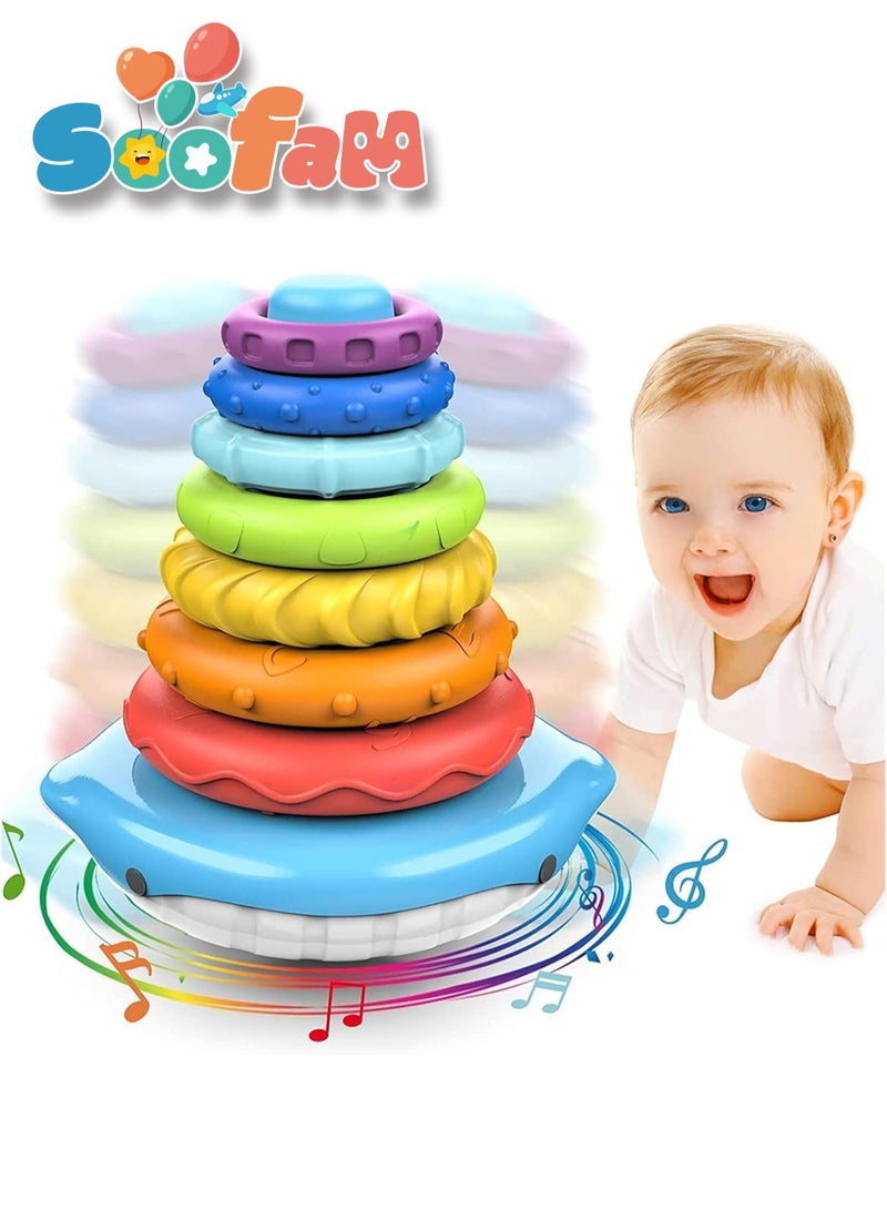 Soofam Stacking & Nesting Circle Toy,Colourful Ring Toss With Pillar Playset Multicolour,Montessori Sensory Squeeze Play with Early Educational Learning Stacking Tower - Image 1