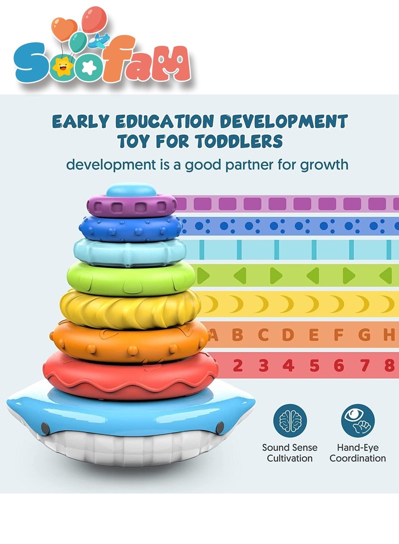Soofam Stacking & Nesting Circle Toy,Colourful Ring Toss With Pillar Playset Multicolour,Montessori Sensory Squeeze Play with Early Educational Learning Stacking Tower - Image 3