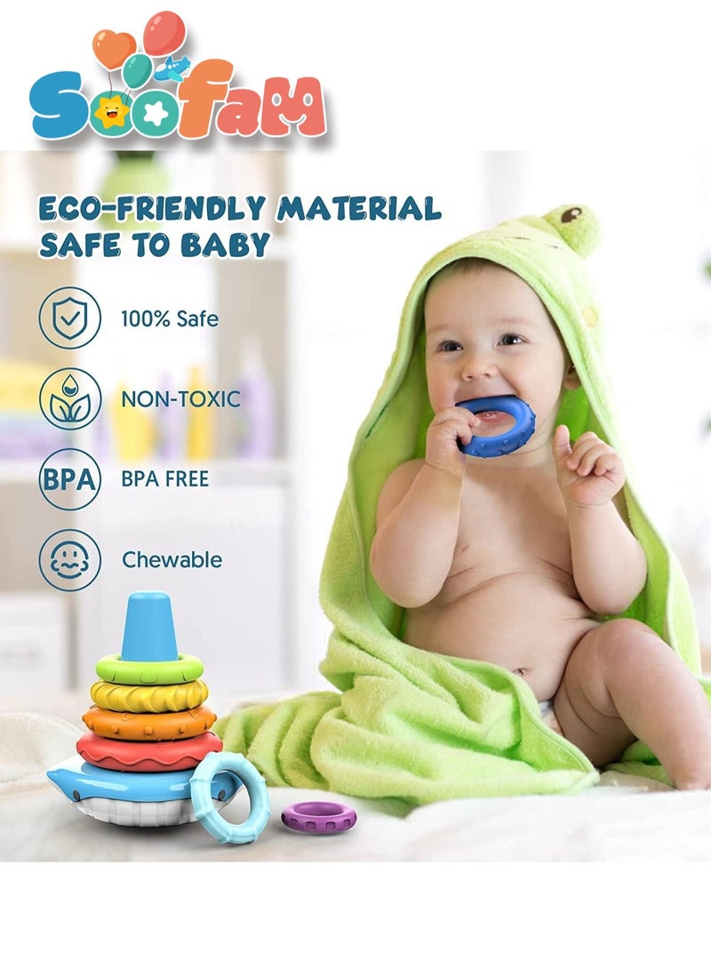 Soofam Stacking & Nesting Circle Toy,Colourful Ring Toss With Pillar Playset Multicolour,Montessori Sensory Squeeze Play with Early Educational Learning Stacking Tower - Image 5