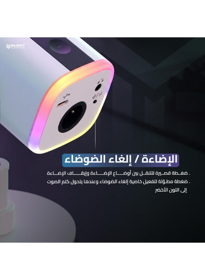 ماجيستي ميكروفون العاب من ماجيستي تصميم هاي-إند | مايك ديناميكي لصناعة المحتوى والبث المباشر | اضاءة RGB | موصلات USB Type-C و XLR و مدخل سماعة رأس | زر كتم الصوت | مراقبة صوتية مباشرة SM9 أبيض - Image 5