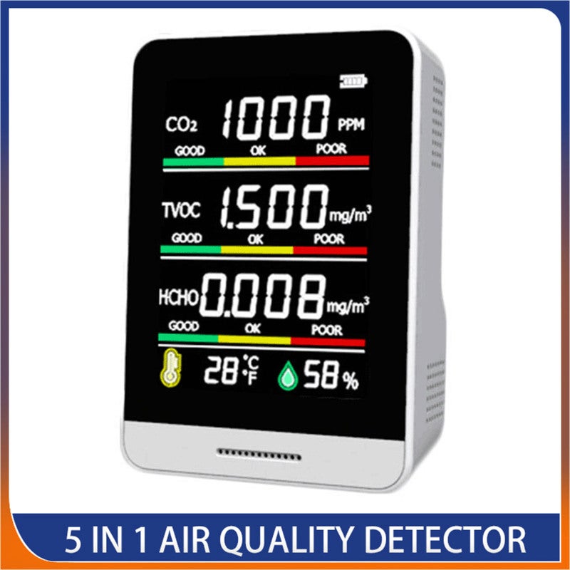 Carbon Dioxide Detector: 5-In-1 Multifunctional, 3.5*2.75*1.38Inch Black - Alarm Mode, Rechargeable Battery Portable Air Monitor for Home, Office, Agricultural Greenhouse - Image 5
