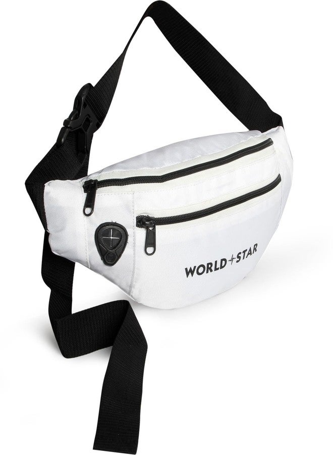 World Star Polyester Waist Pack Travel Handy Hiking Zip Pouch Document Money Phone Belt Sport Bag for Men and Women and Adult | White | Rock White Waist Bag - Image 1