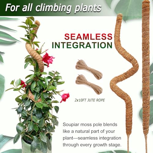 Soupiar 2 Pack 48'' Bendable Moss Pole for Monstera & Pothos - Tall Handmade Coco Coir Plant Support Stakes for Large Climbing Indoor Plants, Potted Houseplant Trellis Accessories - Image 4