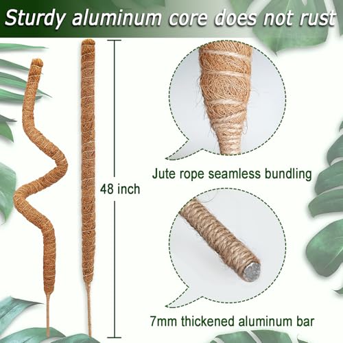 Soupiar 2 Pack 48'' Bendable Moss Pole for Monstera & Pothos - Tall Handmade Coco Coir Plant Support Stakes for Large Climbing Indoor Plants, Potted Houseplant Trellis Accessories - Image 2