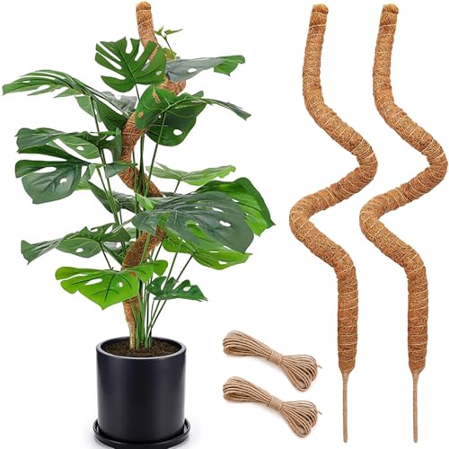 Soupiar 2 Pack 48'' Bendable Moss Pole for Monstera & Pothos - Tall Handmade Coco Coir Plant Support Stakes for Large Climbing Indoor Plants, Potted Houseplant Trellis Accessories - Image 1