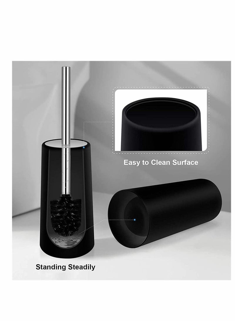 Y&D Toilet Brush and Holder, Bowl Set with Stainless Steel Handle Durable Bristles for Deep Cleaning Compact Bathroom Save Space Good Grip Anti-Drip (Black) - Image 3