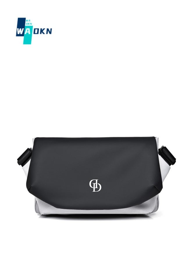WAOKN - Men's Trendy Large Capacity Shoulder Bag, Boys Nylon Waterproof Messenger Bag Crossbody Bag Sling Bag Side Bag, Flap Shoulder Bag Handbag Carrying Bag for College Students and Teens (Black) - Image 1