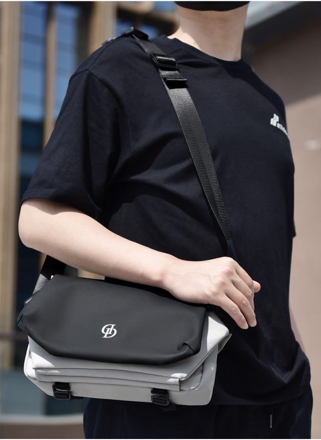 WAOKN - Men's Trendy Large Capacity Shoulder Bag, Boys Nylon Waterproof Messenger Bag Crossbody Bag Sling Bag Side Bag, Flap Shoulder Bag Handbag Carrying Bag for College Students and Teens (Black) - Image 1