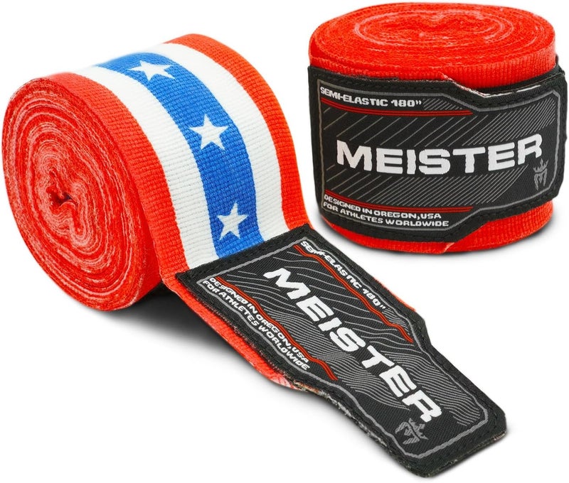 Meister Adult 180" Semi-Elastic Hand Wraps for MMA & Boxing (Pair) - Image 1