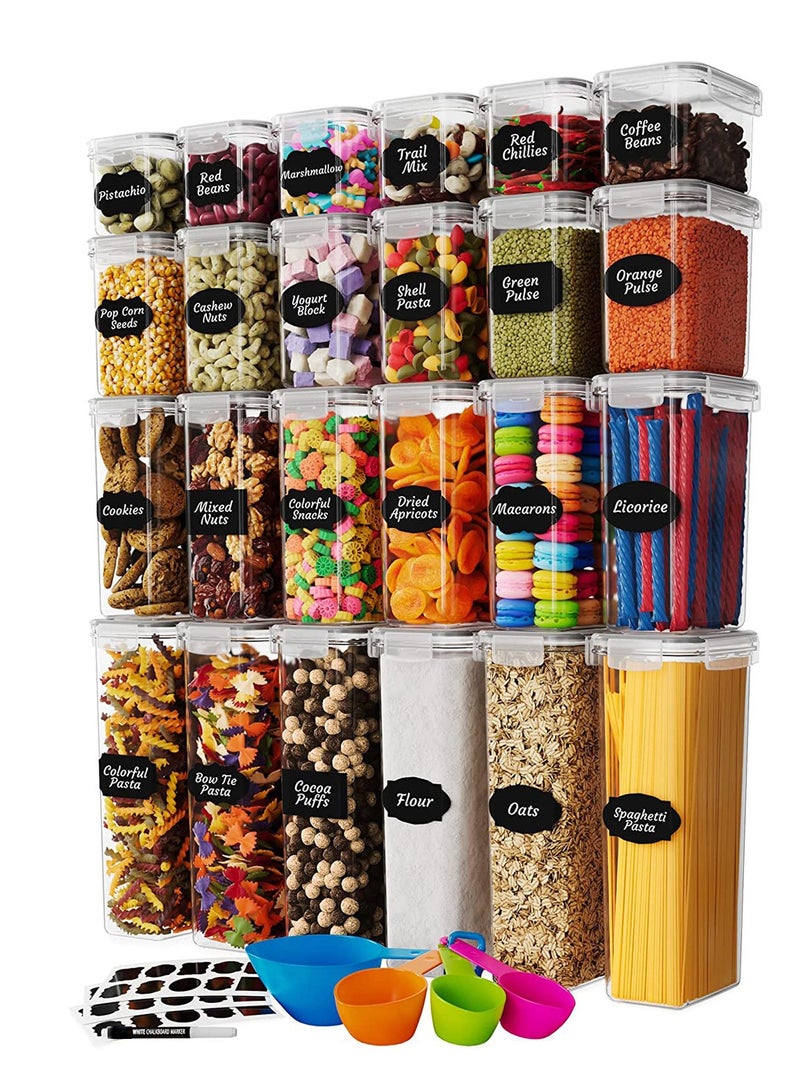 والالا عبوات تخزين طعام محكمة الغلق مع أغطية، عبوة من 24 عبوة لتنظيم المطبخ، عبوات مطبخ خالية من مادة BPA للحبوب والأرز والدقيق والشوفان، مع ملعقة قياس وقلم تحديد و24 ملصقًا - Image 1