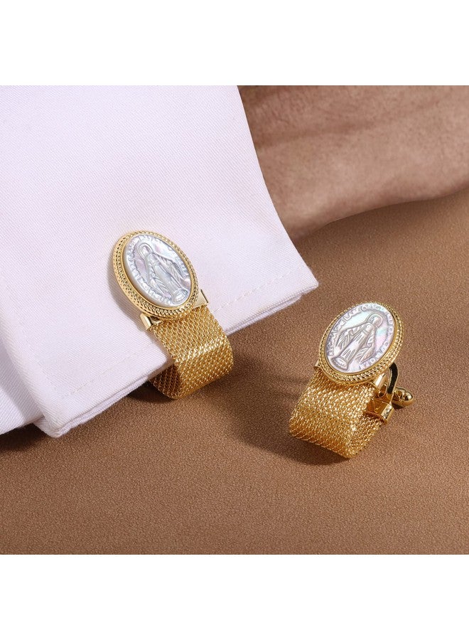 HAWSON Religious Cufflinks For Men With Chain - Gifts For Christian, Church Member, Pastor On Church Christmas Easter - Faith Jewelry Or Accessories, Shiny Gold Tone Mother Of Pearl Cuff Links. (Jesus) - Image 2