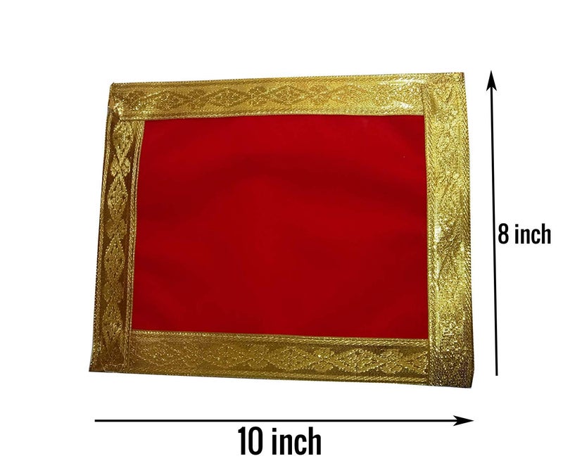 Salvus APP SOLUTIONS Velvet Red & Golden Puja Aasan/Choki Kapda for Pooja Chowki & Sighaasan (Size 8 x 10 Inch) - Image 2