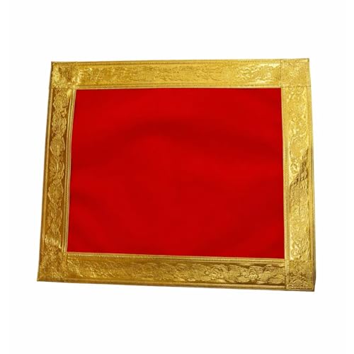 Salvus APP SOLUTIONS Velvet Red & Golden Puja Aasan/Choki Kapda for Pooja Chowki & Sighaasan (Size 8 x 10 Inch) - Image 1