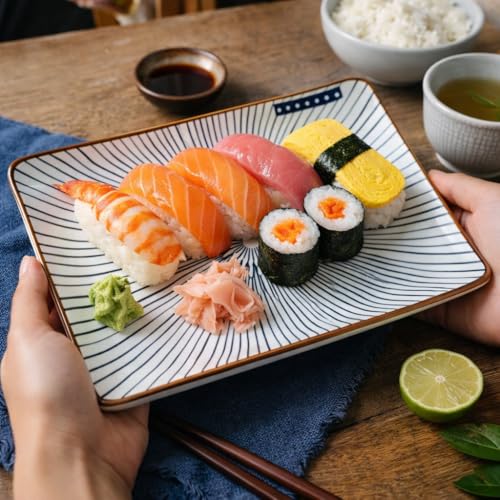 FLAVION Japanese Style Ceramic Dinnerware Set – 6-Piece Hand-Painted Bowls and Plates Gift Set | Microwave & Dishwasher Safe (Boho Multicolor Pattern, Pack of 6) - Image 3