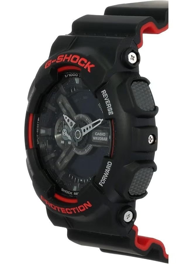 G-SHOCK ساعة يد رقمية وتناظرية للرجال بحزام راتينج دائري - أسود - GA-110HR-1ADR - Image 3