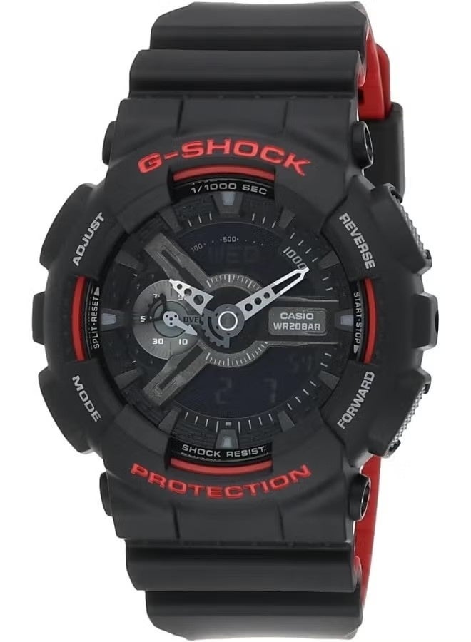 G-SHOCK ساعة يد رقمية وتناظرية للرجال بحزام راتينج دائري - أسود - GA-110HR-1ADR - Image 2