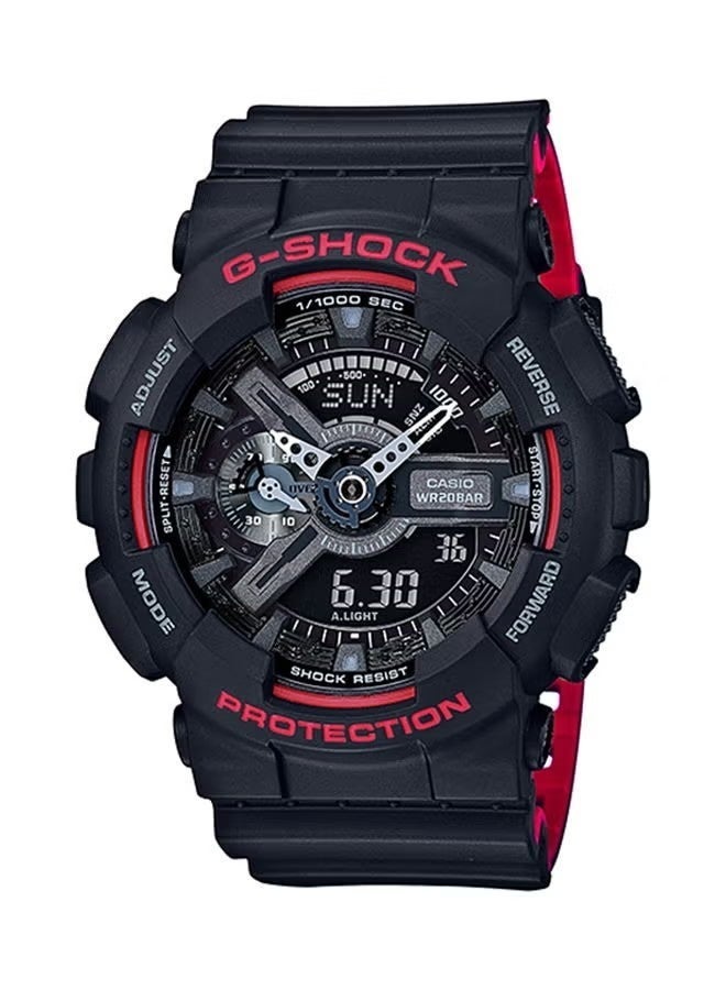 G-SHOCK ساعة يد رقمية وتناظرية للرجال بحزام راتينج دائري - أسود - GA-110HR-1ADR - Image 1