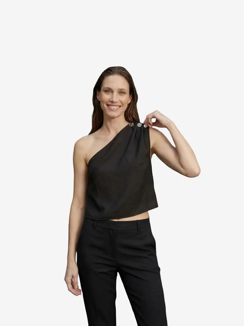 ماي فاشن MY FASHION Asymmetrical Collar Sleeveless Chiffon Top