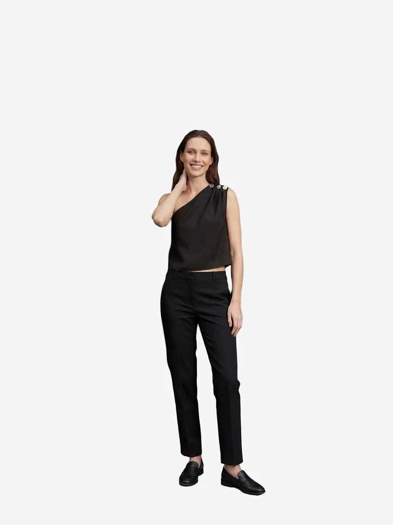 ماي فاشن MY FASHION Asymmetrical Collar Sleeveless Chiffon Top