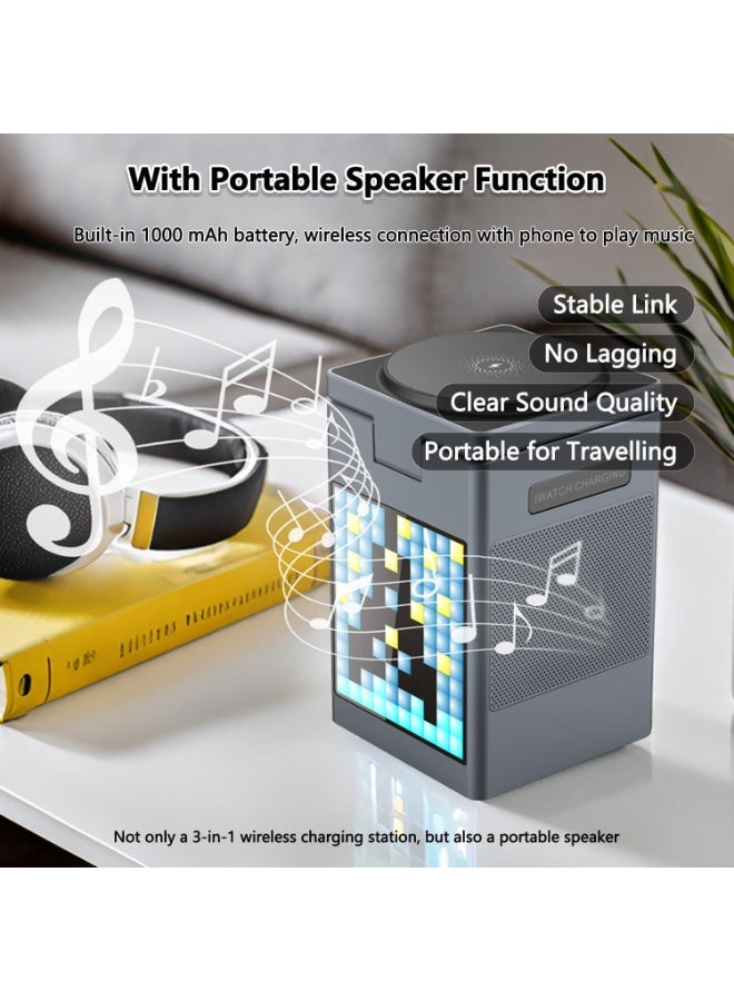 WEKOME 3-in-1 Wireless Charging Station with Pixel Speaker & Alarm Clock – 15W Fast Wireless Charger for Phone, Earbuds & Watch - Image 3