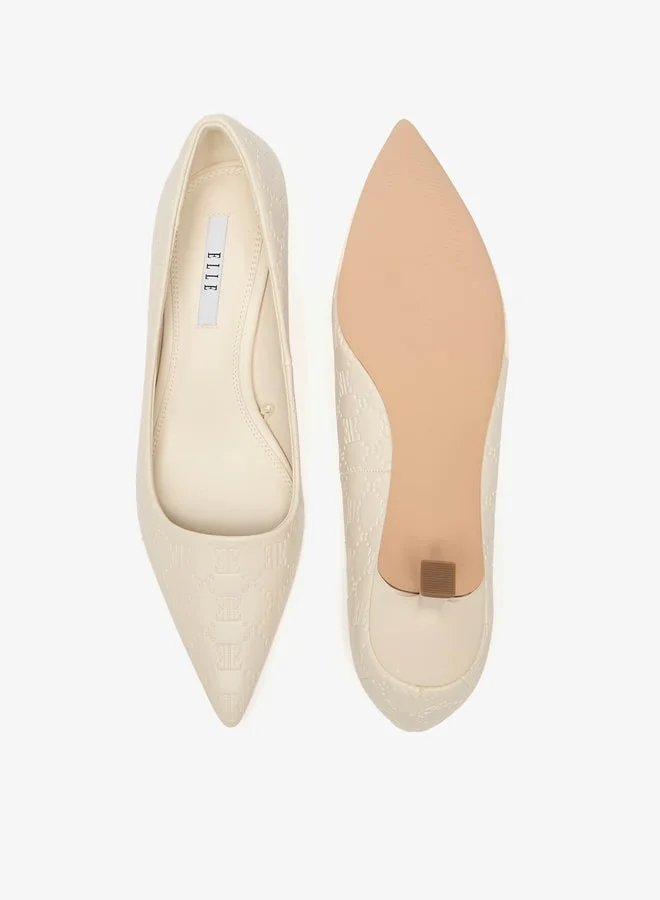 ايل Women's Monogram Embossed Slip-On Pumps with Kitten Heels